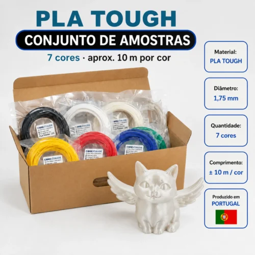 Conjunto de amostras PLA TOUGH com 7 cores e aproximadamente 10 metros por cor