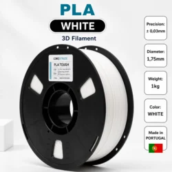 Filamento PLA TOUGH Branco 1,75 mm 1 kg produzido em Portugal