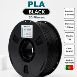 Filamento PLA TOUGH Preto 1,75 mm 1 kg produzido em Portugal