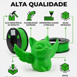 PLA TOUGH Verde com boa adesão entre camadas, baixa retração e acabamento limpo