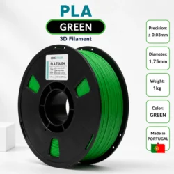 Filamento PLA TOUGH Verde 1,75 mm 1 kg produzido em Portugal