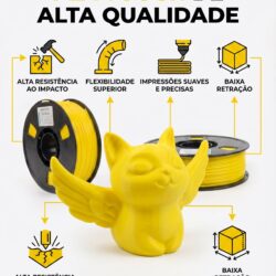 PLA TOUGH Amarelo com boa adesão entre camadas, baixa retração e acabamento limpo