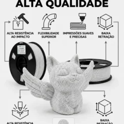 Infográfico do filamento PLA Tough Granito Branco com principais vantagens